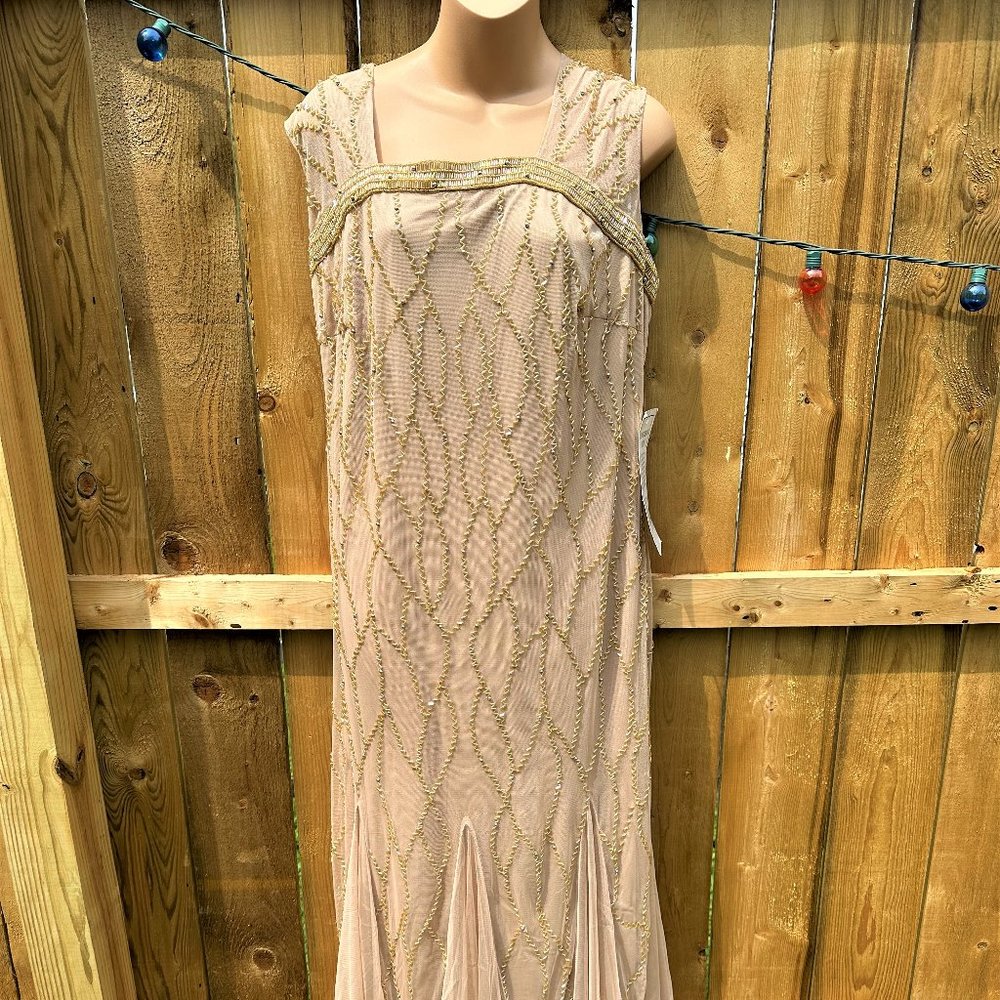 Roman's Sparkling Champagne Sleeveless Cocktail Dress With Gorgeous Beading